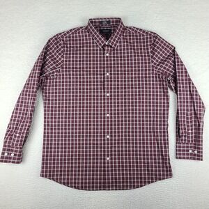 Nordstrom Shirt Mens XL Dark Red Gray Plaid Non Iron Regular Fit Dress Button Up